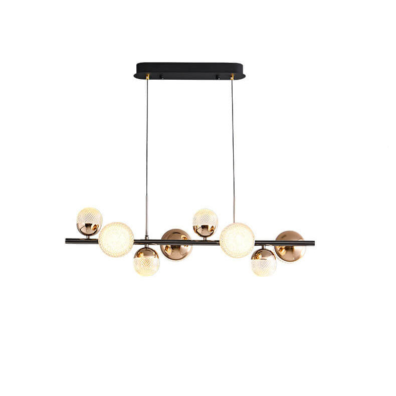 Modern Luxury Acrylic Spherical Iron Rod LED Island Light Chandelier BulbSquare