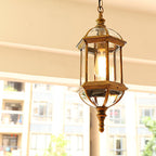 Contemporary Retro Hexagonal Lantern Glass Aluminum 1-light Waterproof Pendant Light for Outdoor Patio BulbSquare