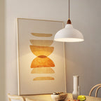 Japanese Simple Iron Dome Solid Wood Top 1-light Pendant Light BulbSquare