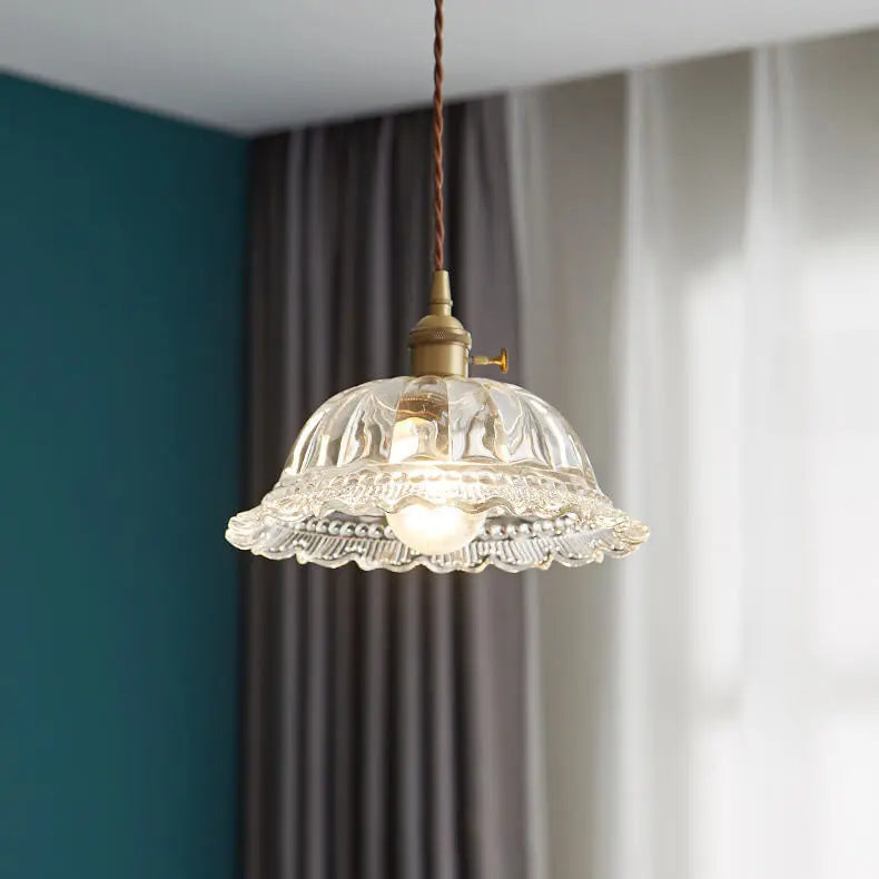 Contemporary Nordic Floral Glass Brass 1-light Pendant Light for Living Room & Bedroom BulbSquare