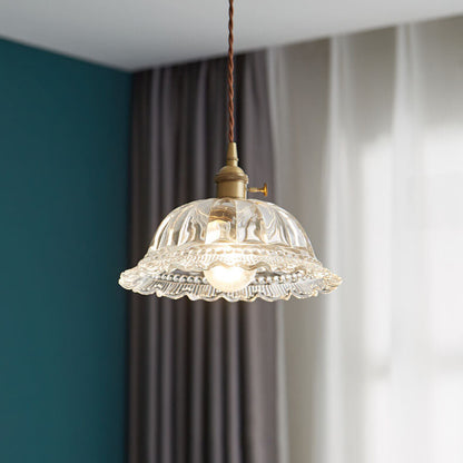 Contemporary Nordic Floral Glass Brass 1-Light Pendant Light For Living Room & Bedroom