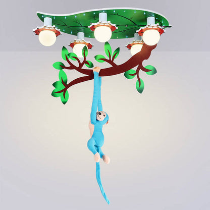 Contemporary Creative Kids Monkey Leaf Acrylic 5-light Flush Mount Ceiling Light for Bedroom