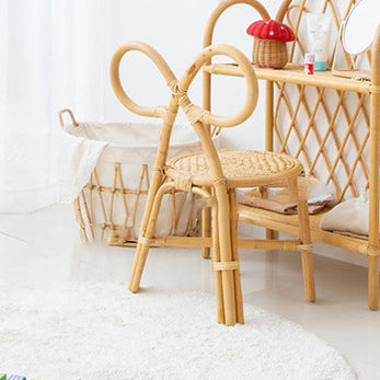 Lumendat Traditional Japanese Round Rattan Weaving Footstool Kids Backrest Chair For Entryways Lumendat