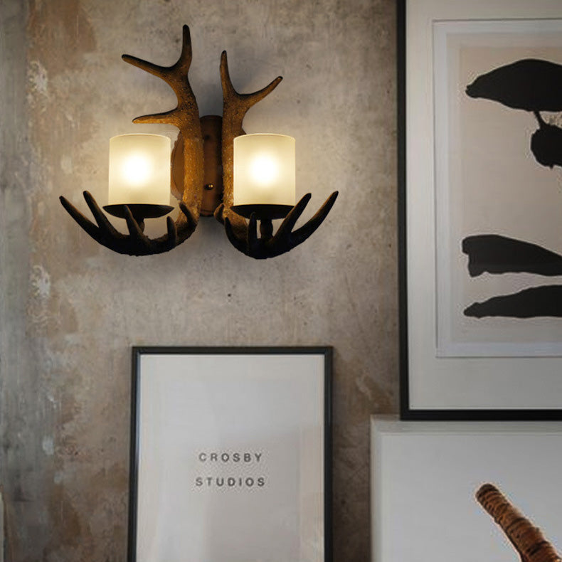 Traditional Vintage Resin Iron Antler 1/2 Light Wall Sconce Lamp For Hallway