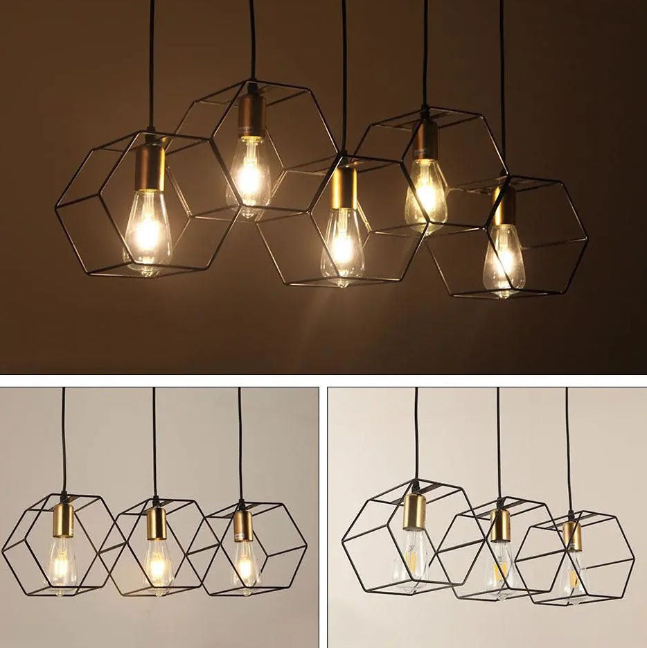 Industrial Vintage Geometric Frame Iron 3/5 Light Island Light Chandelier BulbSquare