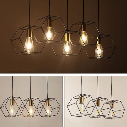 Industrial Vintage Geometric Frame Iron 3/5 Light Island Light Chandelier
