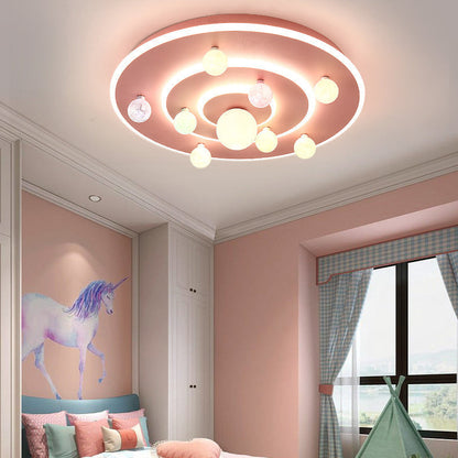 Contemporary Creative Kids Round Planet Iron Acrylic LED Flush Mount Ceiling Light for Bedroom