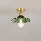 Japanese Vintage Glass Brass Lotus 1-Light Semi-Flush Mount Ceiling Light Lumendat