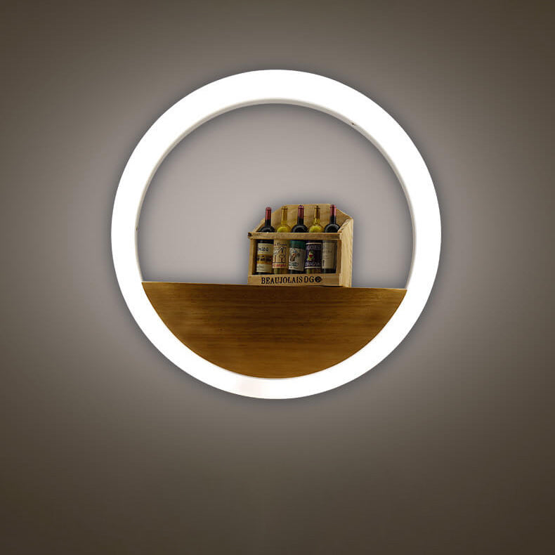 Creative Solid Wood Acrylic Storage Decoration Round LED Wall Sconce Lamp Lumendat