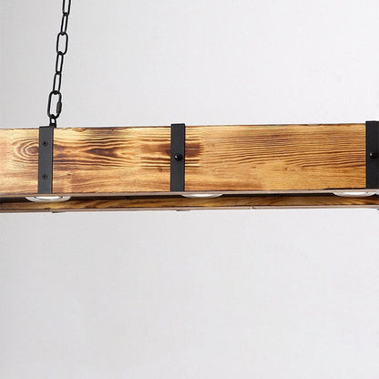 Traditional Vintage Solid Wood Long Bar LED Island Light Chandelier for Dining Room
