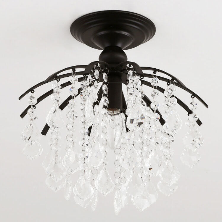 Scandinavian Modern Round Iron Crystal 1-Light Semi-Flush Mount Ceiling Light Lumendat
