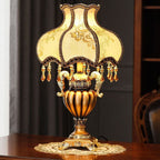 Traditional European Vintage Fabric Beaded Curtain Resin Base Palace 1-Light Table Lamp For Study Lumendat