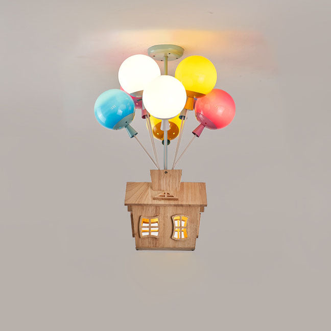 Lumendat Contemporary Creative Colorful Acrylic Balloon Log Cabin 7/9-Light Kids Semi-Flush Mount Ceiling Light For Bedroom Lumendat