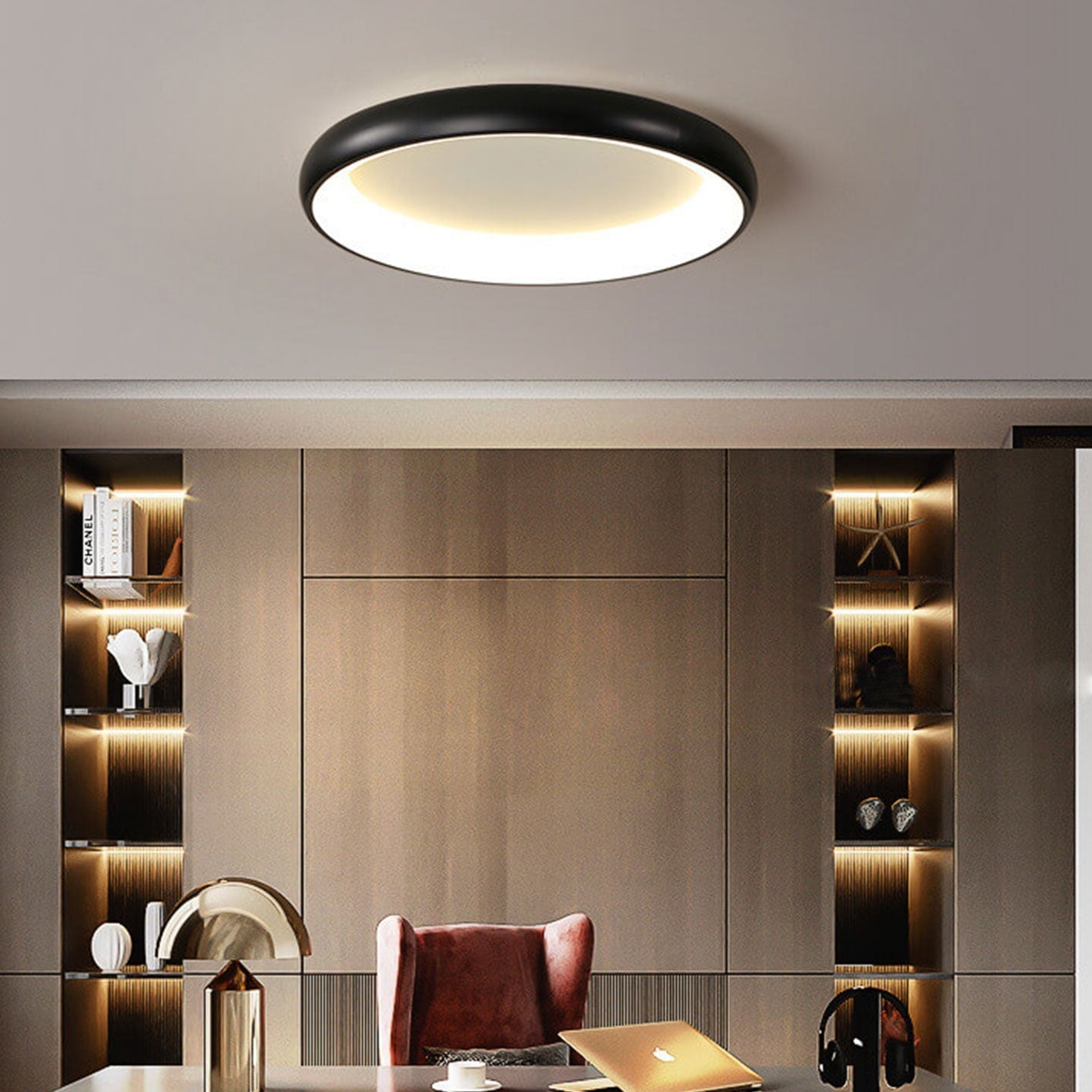 Modern Minimalist Round Aluminum Acrylic LED Flush Mount Ceiling Light Lumendat