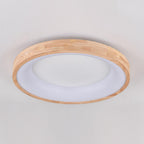 Nordic Minimalist Log Wood Round LED Flush Mount Ceiling Light Lumendat