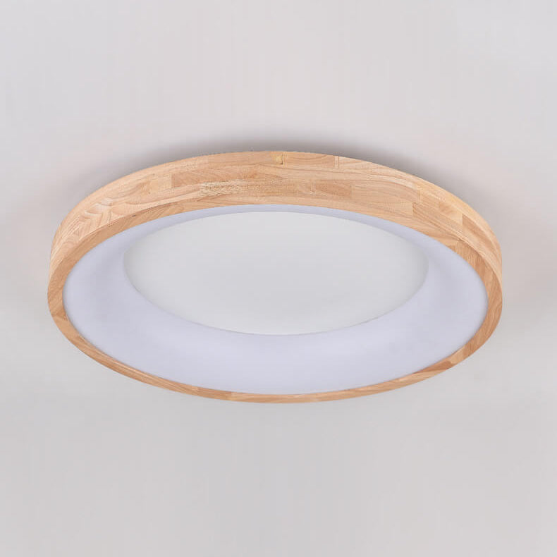 Nordic Minimalist Log Wood Round LED Flush Mount Ceiling Light Lumendat