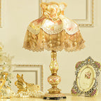 Contemporary Scandinavian Sculpted Floral Resin Iron Metal Fabric 1-Light Table Lamp For Bedroom Lumendat