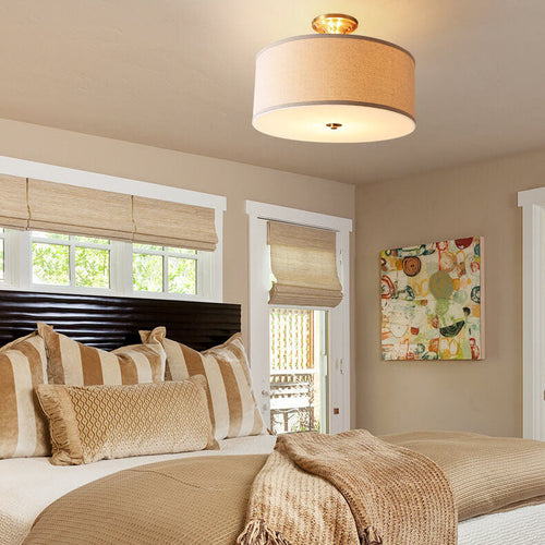 Fabric 1-light Drum Semi-flush Mount Lighting