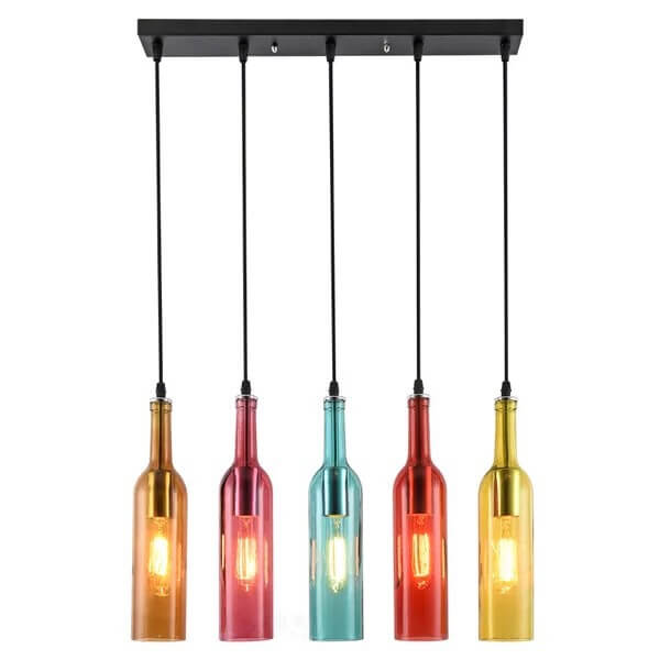 Retro Colorful Wine Bottle 5-light Chandeliers