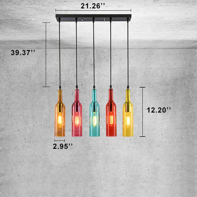 Retro Colorful Wine Bottle 5-light Chandeliers Lumendat