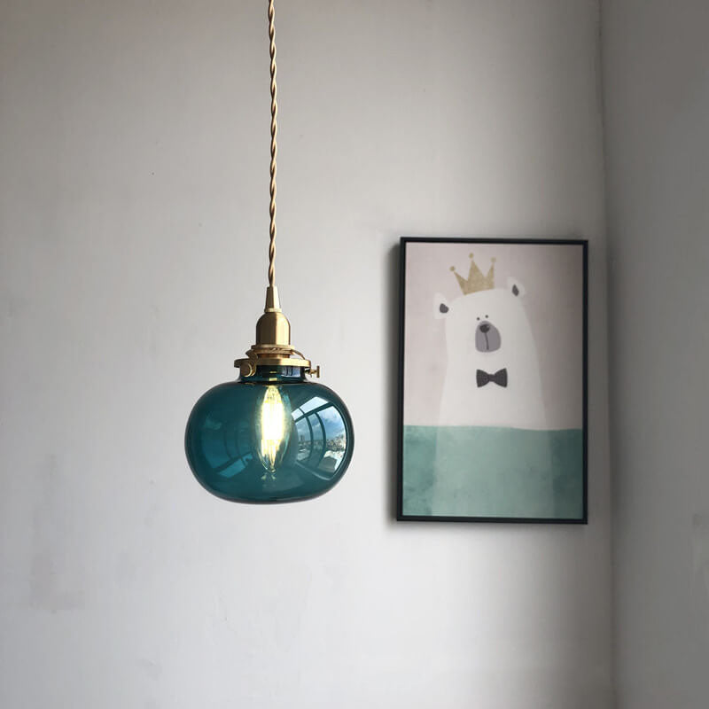 Retro Glass 1-light Single Pumpkin Pendant Light BulbSquare