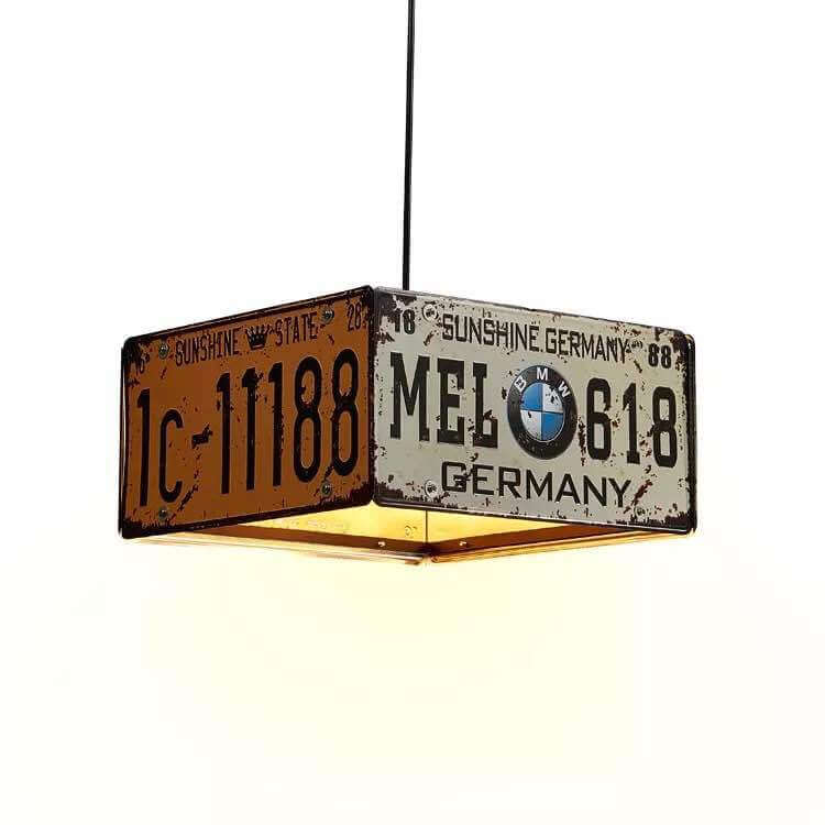 Industrial License Plate Metal Chandelier – 3 or 5 Lights for Living Room