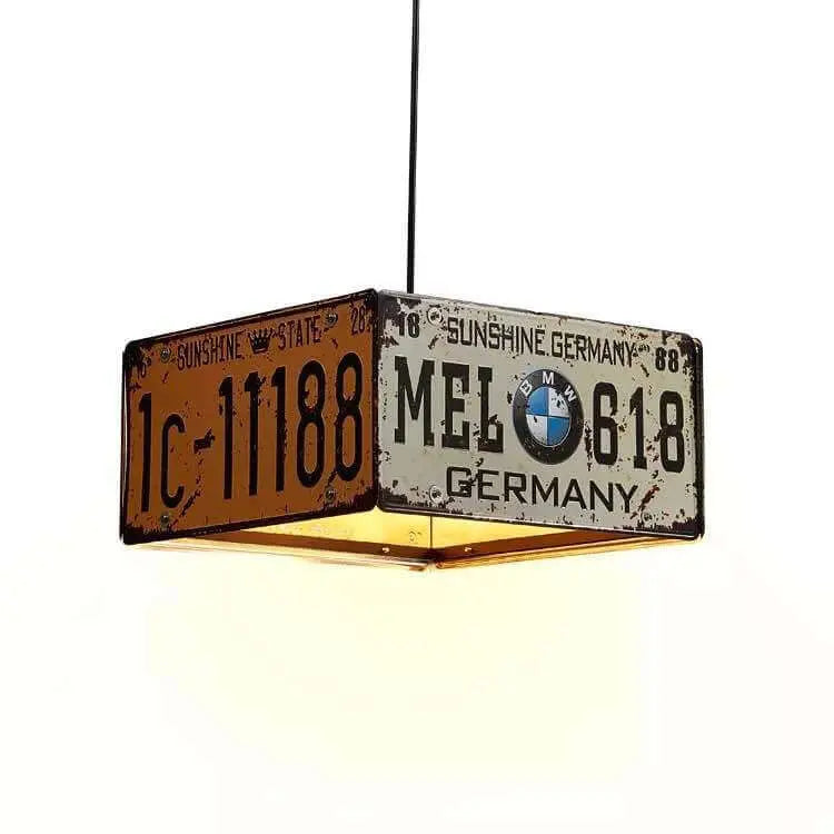 Industrial License Plate Metal Chandelier – 3 or 5 Lights for Living Room Lumendat