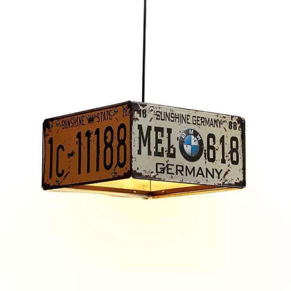 Industrial License Plate Metal Chandelier – 3 or 5 Lights for Living Room