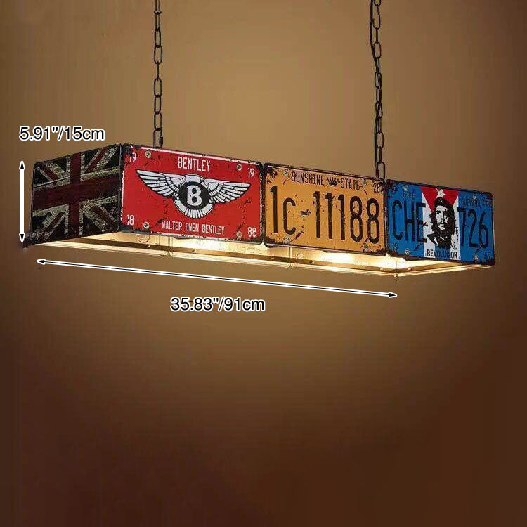 Industrial License Plate Metal Chandelier – 3 or 5 Lights for Living Room