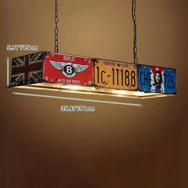 Industrial License Plate Metal Chandelier – 3 or 5 Lights for Living Room Lumendat