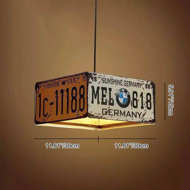 Industrial License Plate Metal Chandelier – 3 or 5 Lights for Living Room Lumendat
