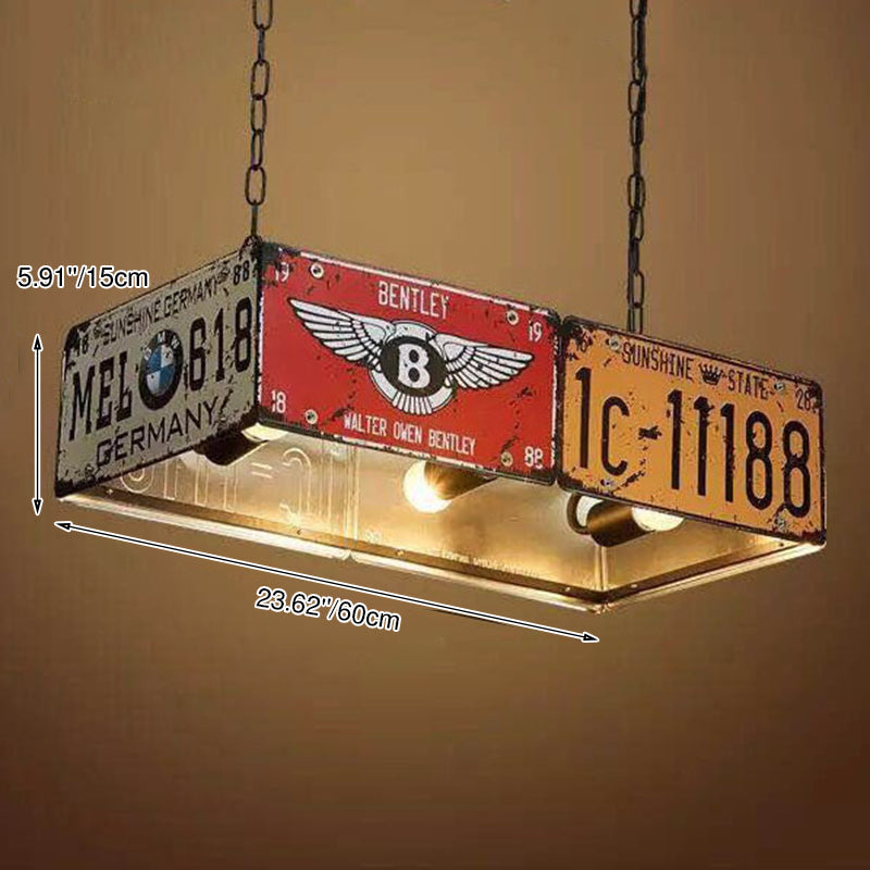 Industrial License Plate Metal Chandelier – 3 or 5 Lights for Living Room