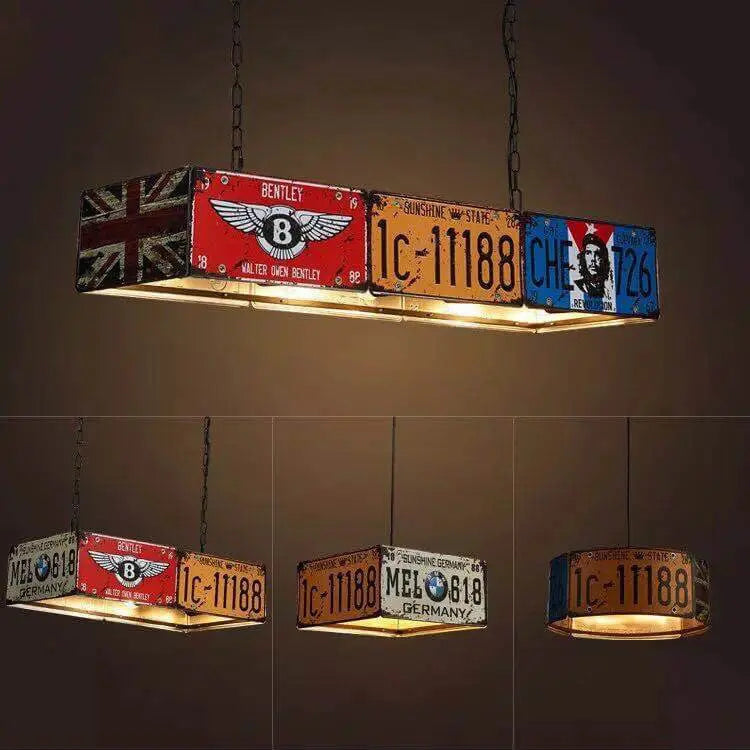Industrial License Plate Metal Chandelier – 3 or 5 Lights for Living Room Lumendat