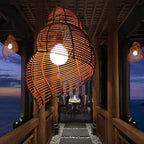 Vintage Rattan Weaving 1-light Conch Pendant Light BulbSquare