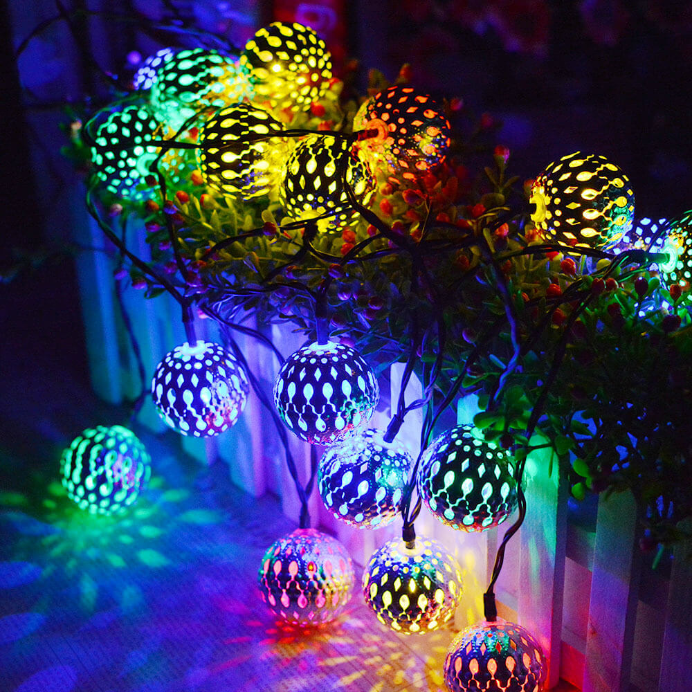 Solar String Lights Moroccan Ball Colorful LED Christmas Lights Iron Orbs Decoration Outdoor String Lights Lumendat