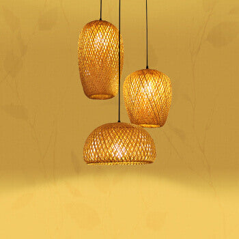 Traditional Vintage Bamboo Metal Weaving Round 1-Light Pendant Light for Living Room Lumendat