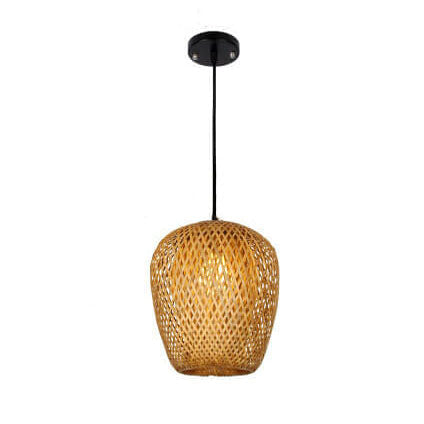 Traditional Vintage Bamboo Metal Weaving Round 1-Light Pendant Light for Living Room Lumendat