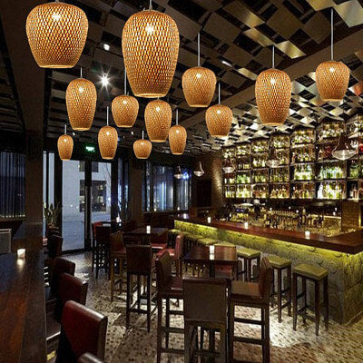 Traditional Vintage Bamboo Metal Weaving Round 1-Light Pendant Light for Living Room Lumendat