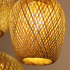 Traditional Vintage Bamboo Metal Weaving Round 1-Light Pendant Light for Living Room Lumendat
