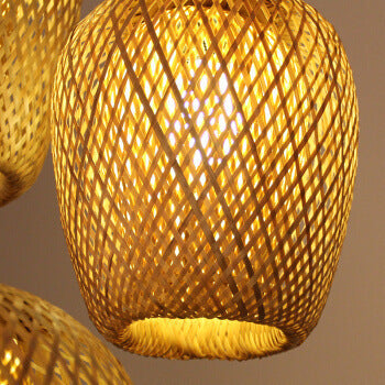 Traditional Vintage Bamboo Metal Weaving Round 1-Light Pendant Light for Living Room Lumendat