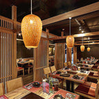 Traditional Vintage Bamboo Metal Weaving Round 1-Light Pendant Light for Living Room Lumendat