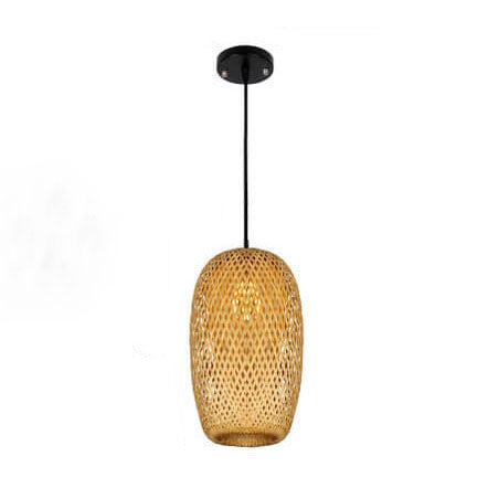Traditional Vintage Bamboo Metal Weaving Round 1-Light Pendant Light for Living Room Lumendat