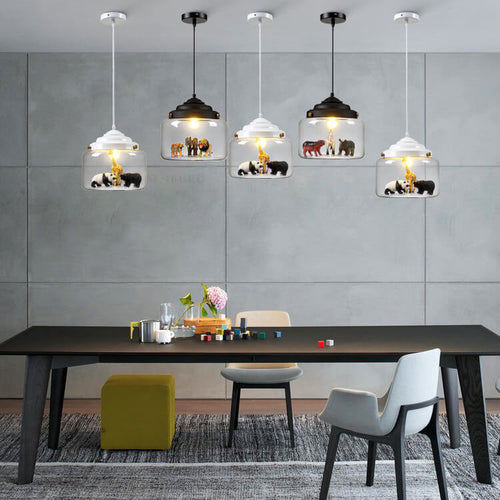 Cartoon Animal Glass 1-light Little Zoo Pendant Lights