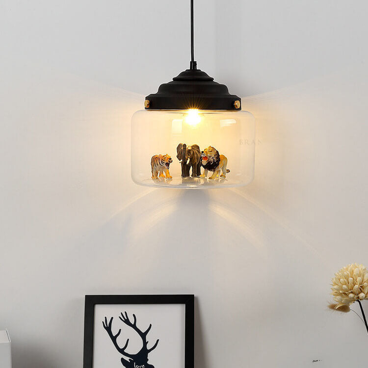 Cartoon Animal Glass 1-light Little Zoo Pendant Lights