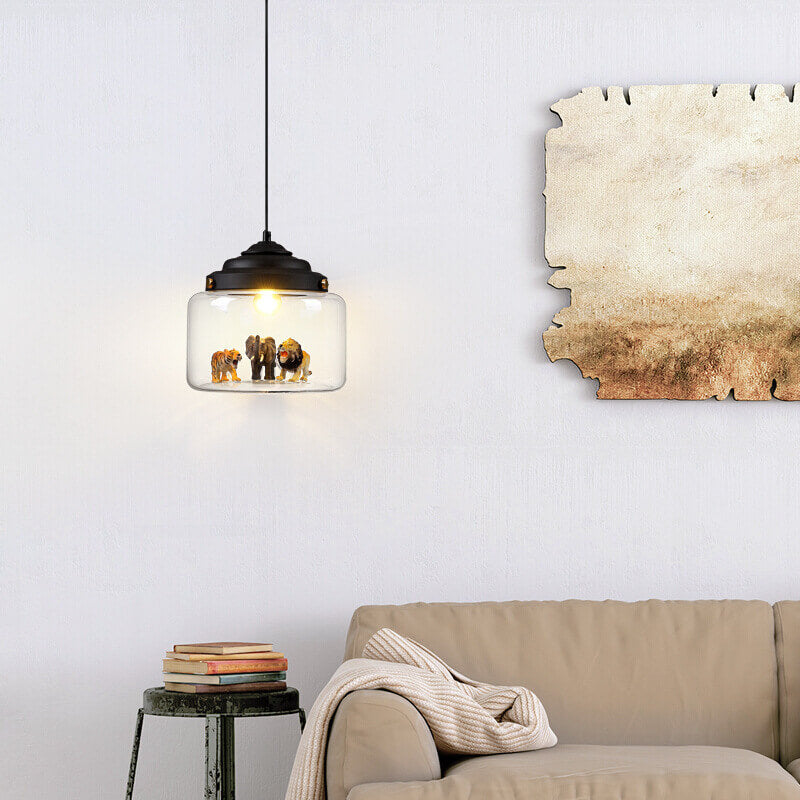 Cartoon Animal Glass 1-light Little Zoo Pendant Lights