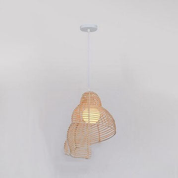 Vintage Rattan Weaving 1-light Conch Pendant Light BulbSquare