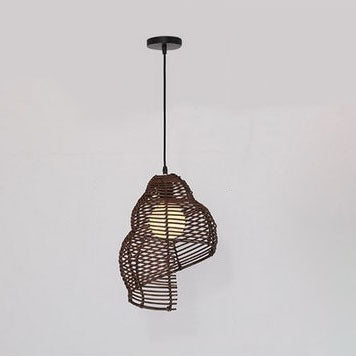 Vintage Rattan Weaving 1-light Conch Pendant Light BulbSquare