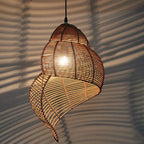 Vintage Rattan Weaving 1-light Conch Pendant Light BulbSquare