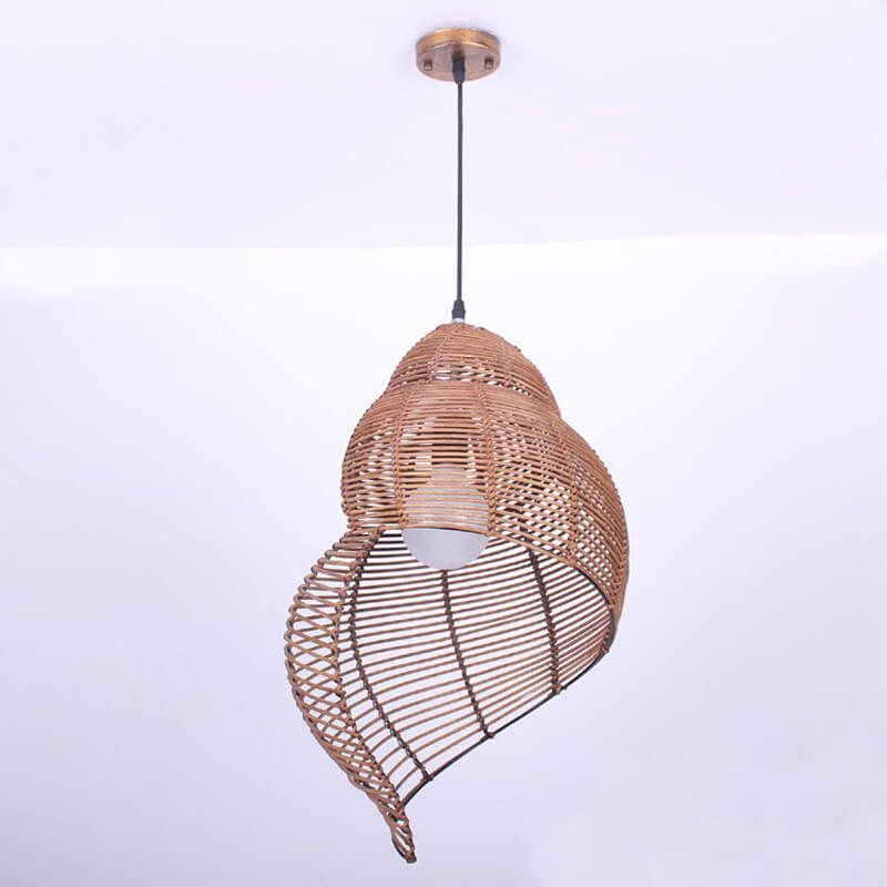 Vintage Rattan Weaving 1-light Conch Pendant Light BulbSquare