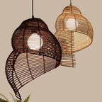 Vintage Rattan Weaving 1-light Conch Pendant Light BulbSquare